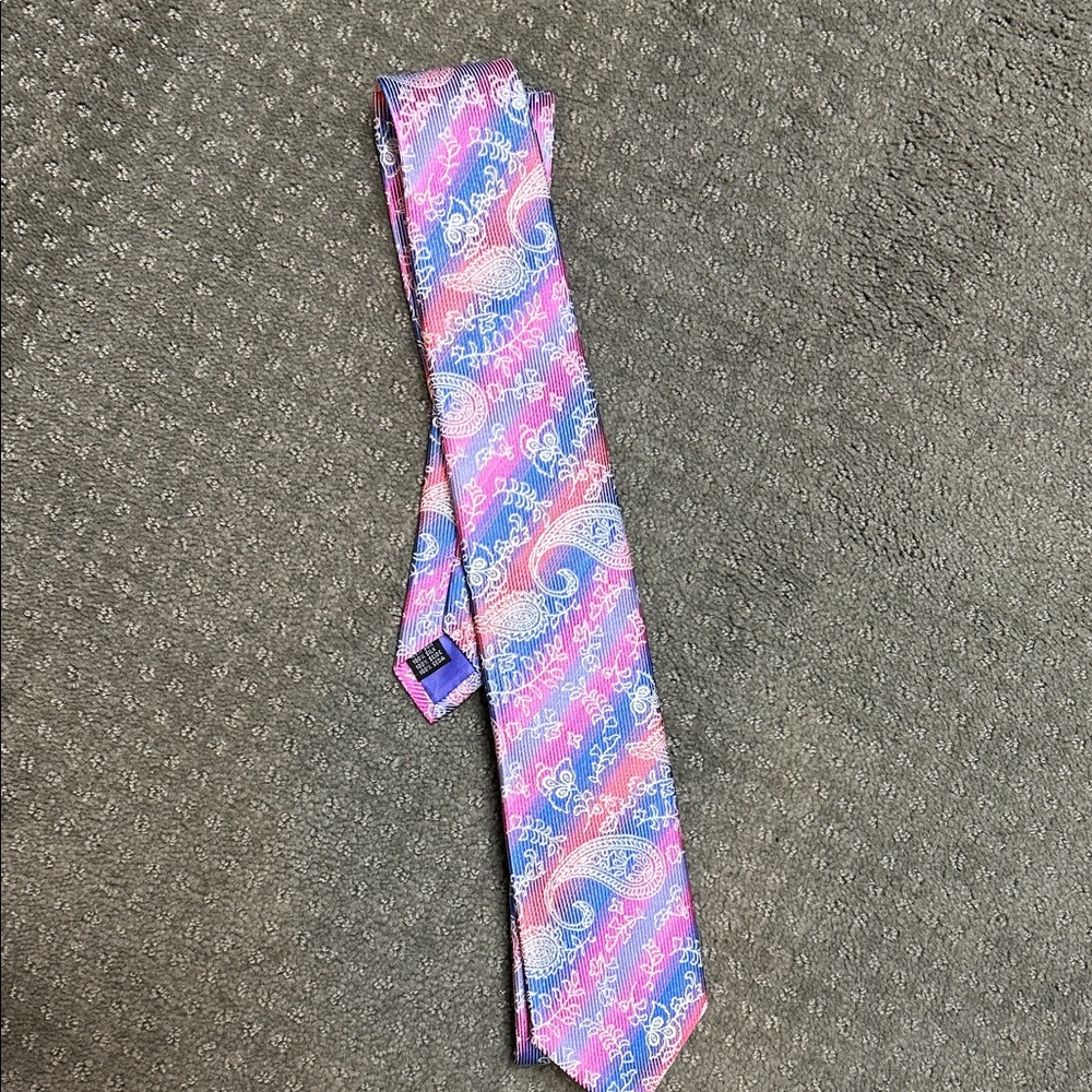 100% Silk Blue and Pink Paisley Tie